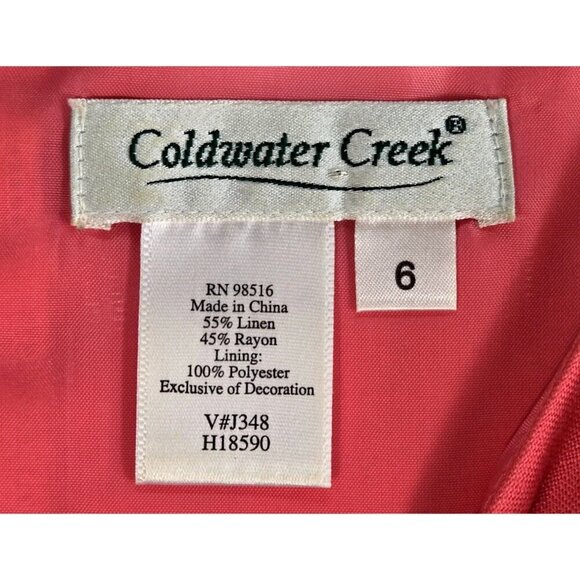 Coldwater Creek Maxi Sun Dress Linen Shift 6 Coal Pink VTG Lined Beaded Top - Picture 7 of 10